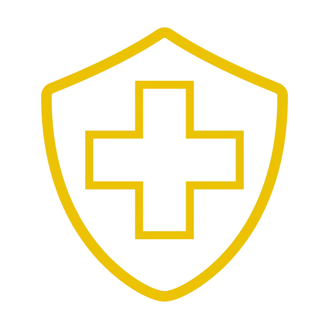 Kleines Logo von RS Badge, das ein gelbes Emblem countour mit einem Kreuz im Inneren ist